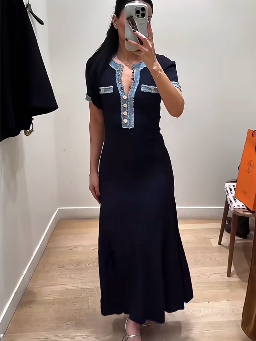 Sandro Women’s Knit and denim maxi dress Size 4 / 36